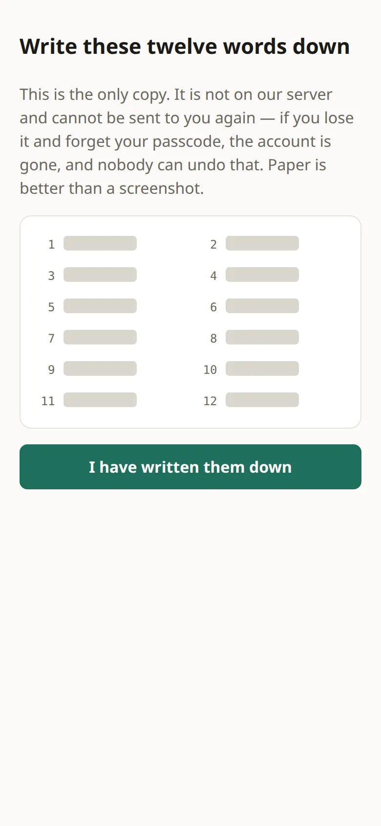 The twelve recovery words, covered for this guide