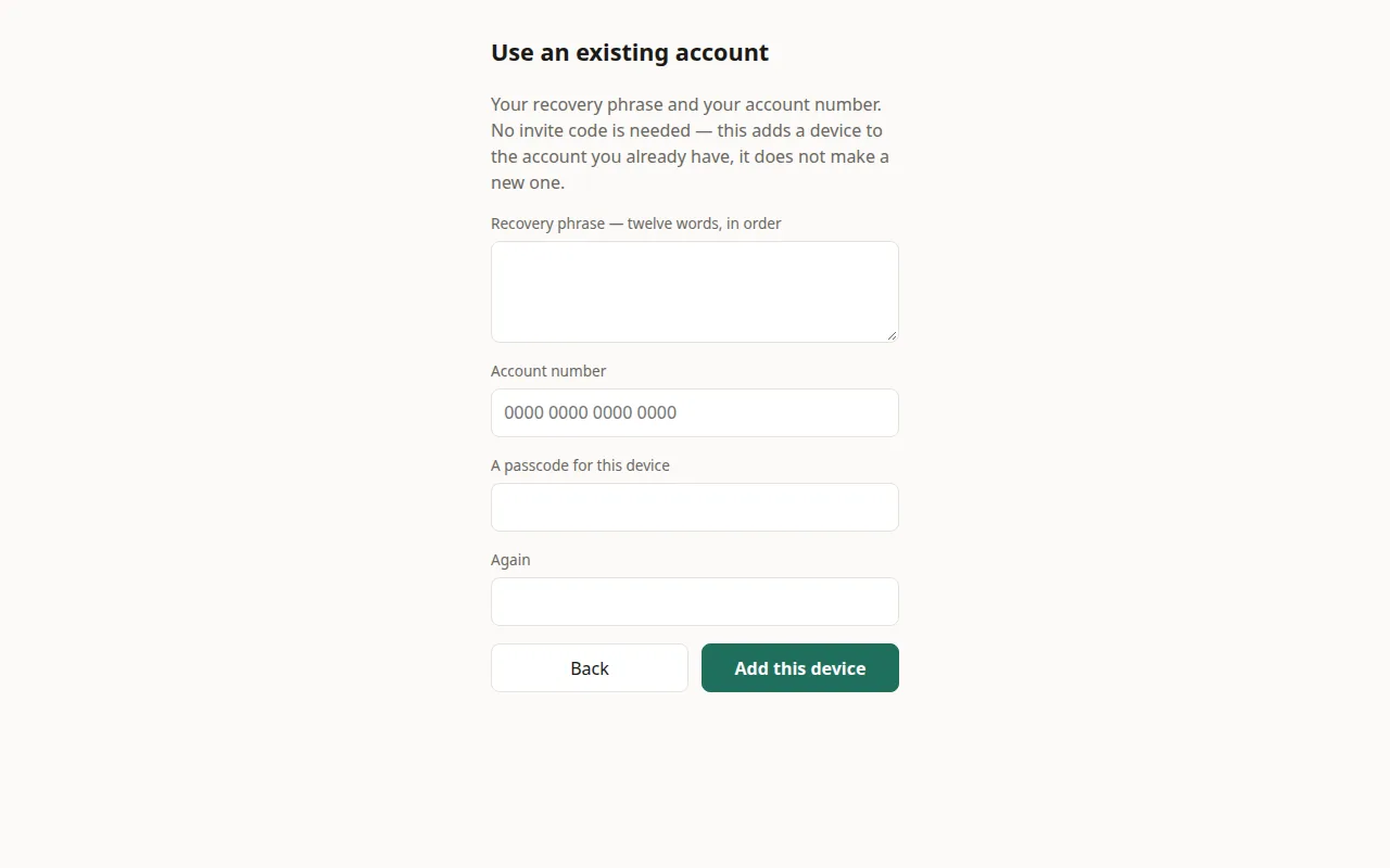 Use an existing account form on a laptop