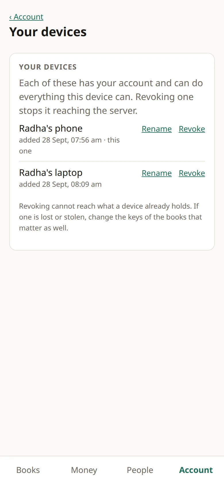 Your devices: Radha's phone and Radha's laptop