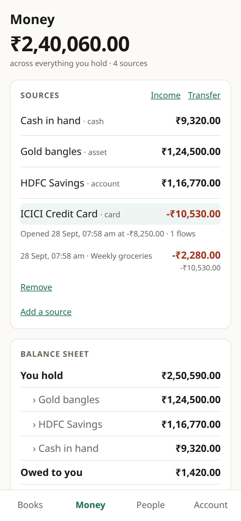 ICICI Credit Card statement: groceries took it to −₹10,530